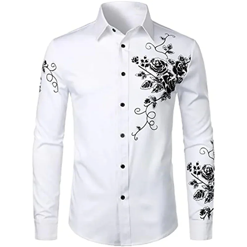 Camisas con botones y solapa para hombre, Tops de manga larga con estampado de patrón informal, moda de lujo, Social, S-6XL, verano 2023