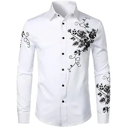 Camisa de manga longa masculina com botão lapela, tops estampados com padrão casual, moda social, luxo, S-6XL, verão, 2023