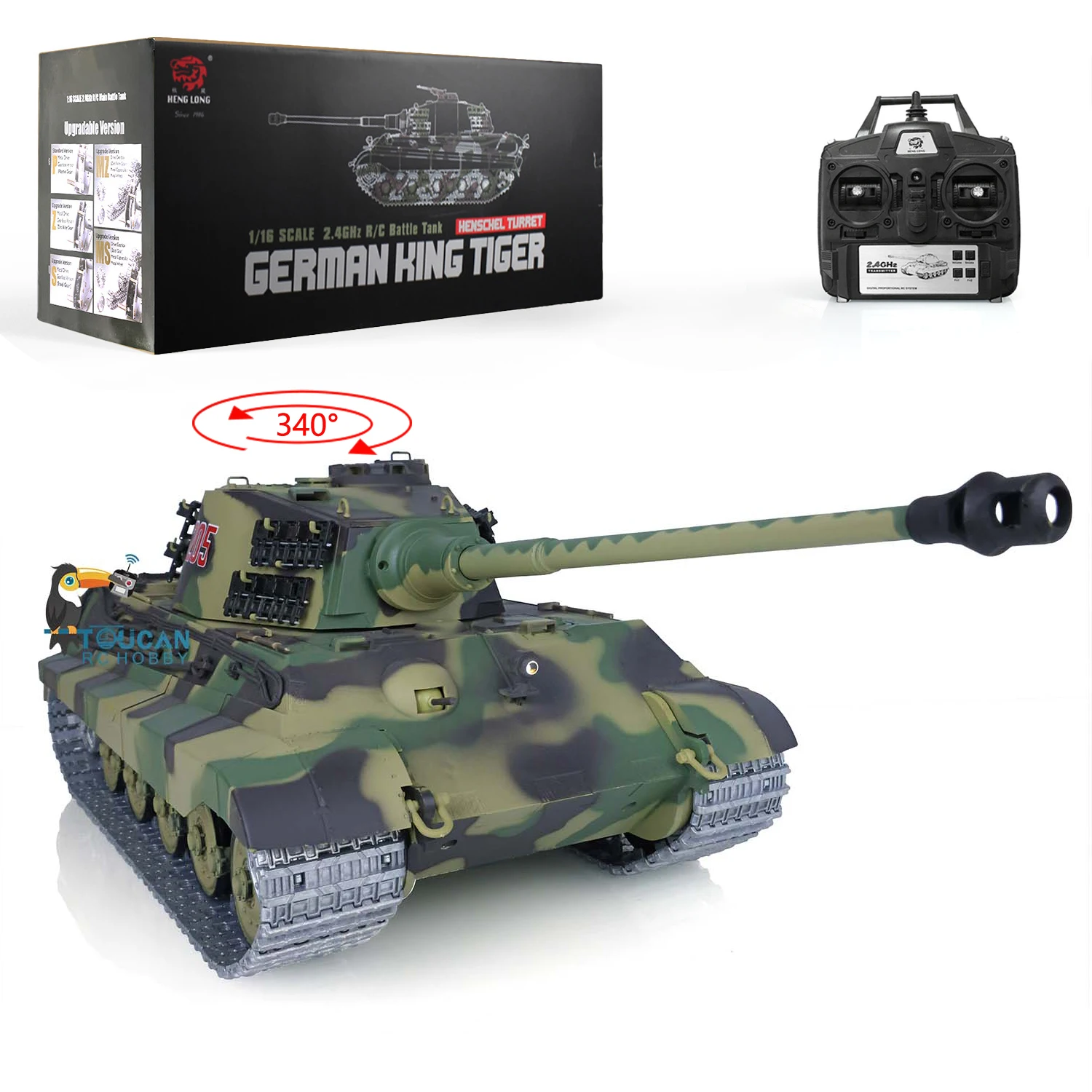 2.4G Henglong 1/16 Carro armato tedesco King Tiger RTR RC aggiornato 3888A con cingoli in metallo Veicolo militare di riavvolgimento a canna per collezionisti