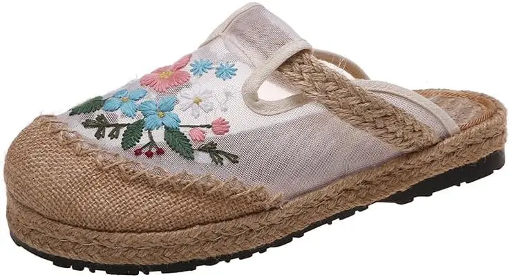 Women Slippers Retro Style Linen Shoes Breathable Causal Shoes Women's Sandals Outside and Home Flip Flops