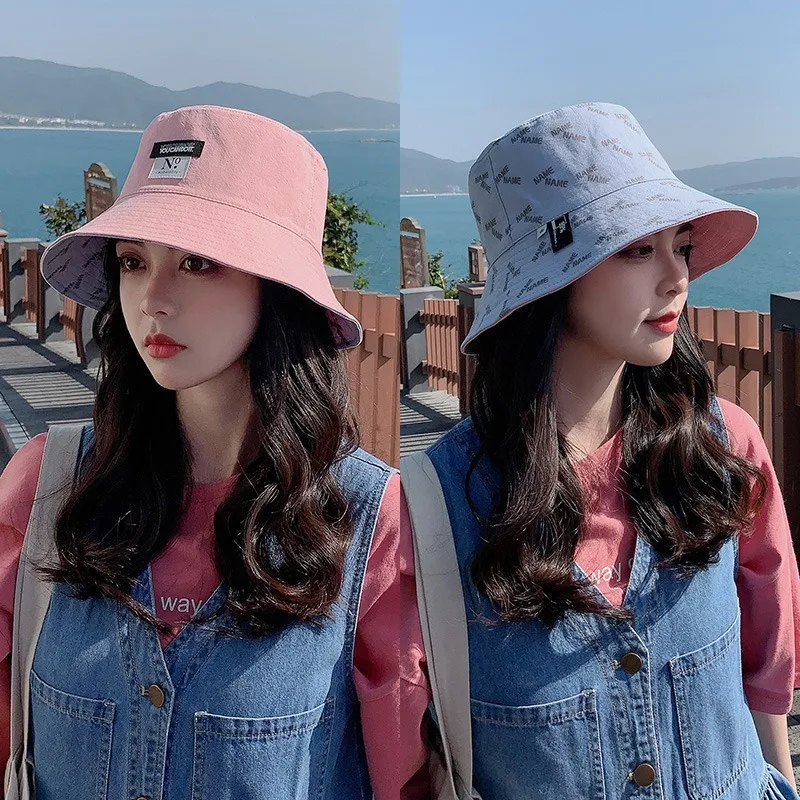 Summer Double-Sided Wear Women Bucket Hat Fashion Print Wide Brim Fordable Panama Fishermen Cap Outdoor Travel Beach Visor Hats