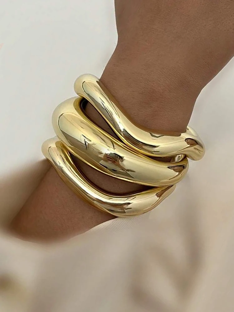 3pcs/Set Vintage Exaggerated Luxury Open Bangle Set for Women Irregular Minimalist Geometric Bracelets Daily Party Jewelry Gifts