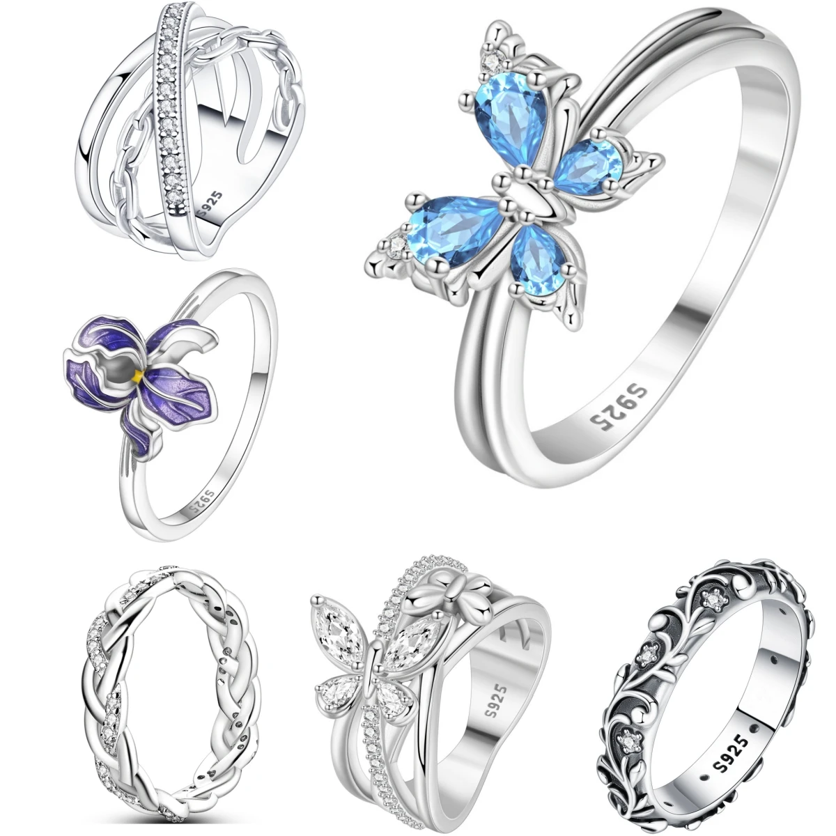 

Orstarry S925 Sterling Silver Blue Butterfly Insect Closed Ring For Women Original Finger Ring Jewelry Party Fine Trendy Gifts