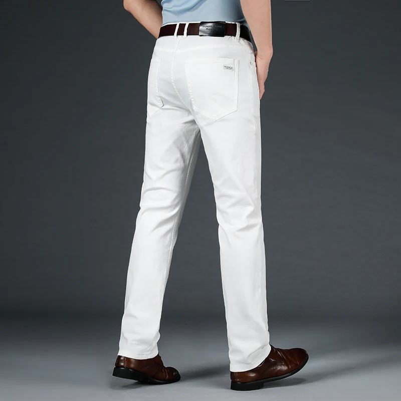 2025 New Spring Summer Jeans Men Fashion Casual Classic Style Business Straight Fit Soft Trousers Male Advanced White Pants 40