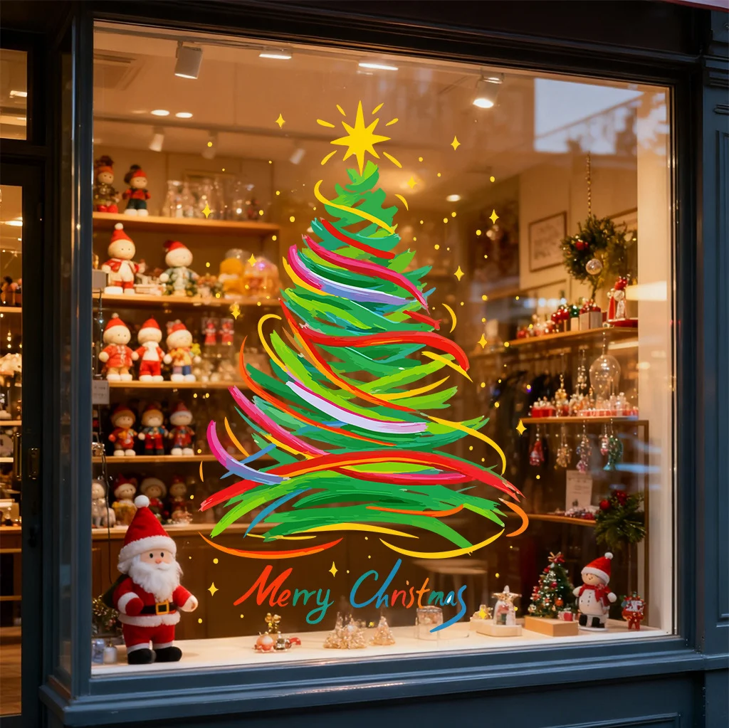 60 سنتيمتر كبيرة الحجم شجرة عيد الميلاد نافذة الخصوصية ملصقات الملونة الشريط شجرة عيد الميلاد الزجاج فيلم عيد ميلاد سعيد جو الديكور #1