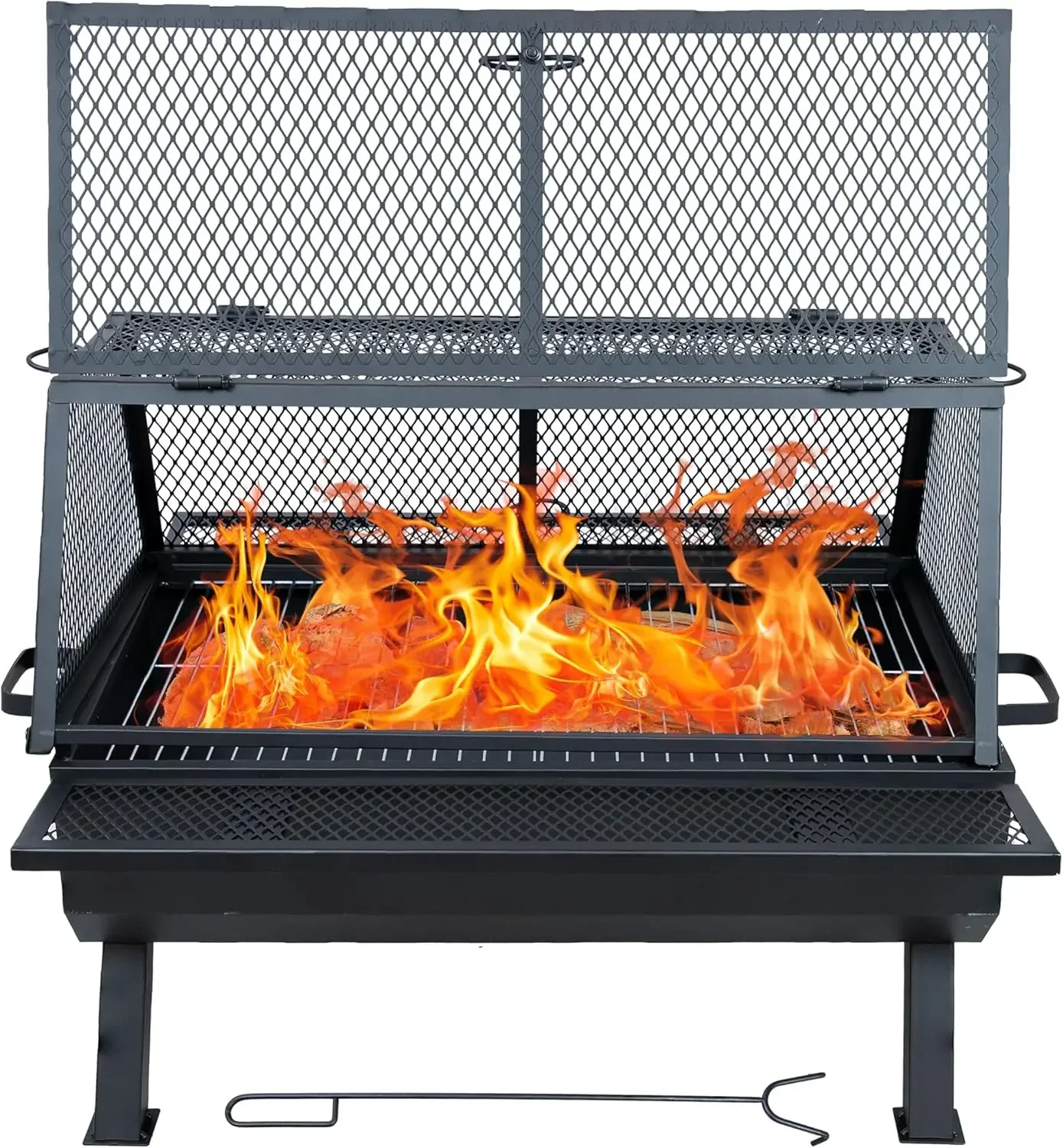 

36-Inch Steel Outdoor Fire Pit with Grill and Spark Screen - PVC Protective Cover - Heat-Resistant Finish - Black