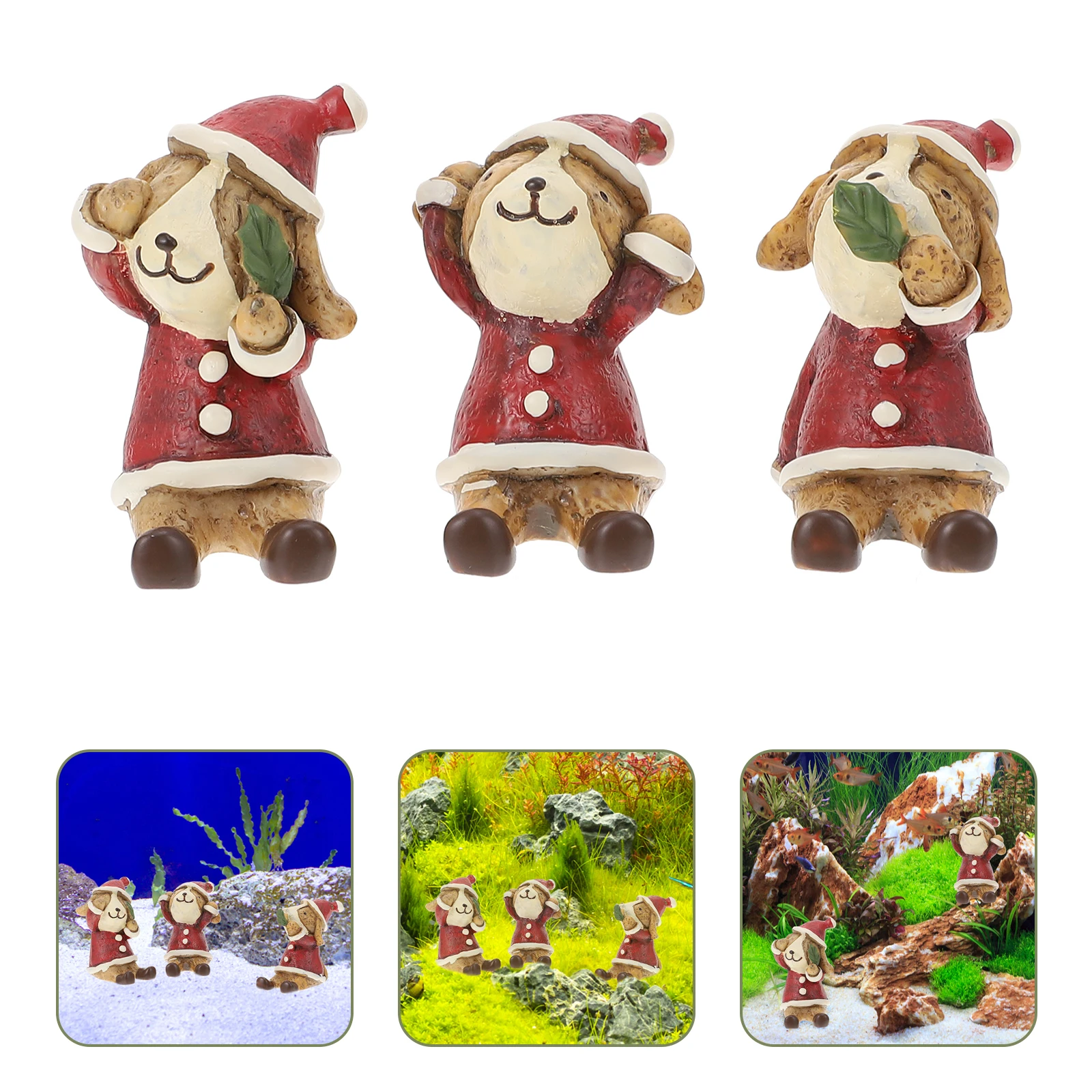 

3 pcs Christmas Dog Statue Ornament Micro Landscape Reptile Box Decor Resin Desktop Party Home Decoration Xmas Ornament