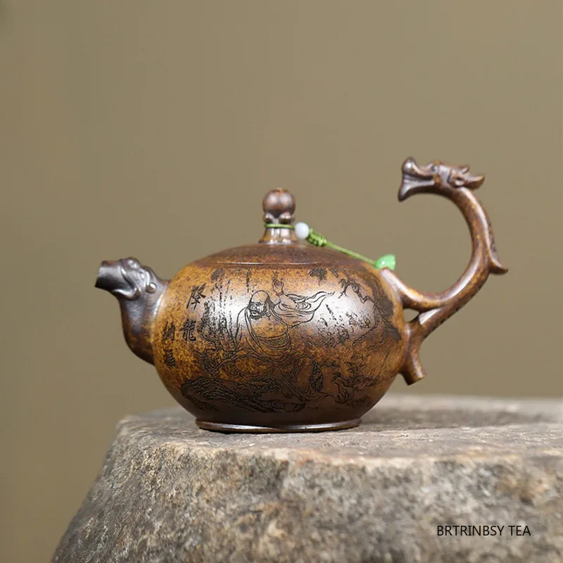 التقليد ييشينغ الأرجواني الطين إبريق الشاي اليدوية التنين نمط براد شاي الجمال غلاية أدوات الشاي المنزلية الصينية Zisha طقم شاي 280 مللي