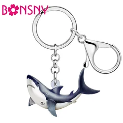 Bonsny Acrylic Ocean Big Shark Key Chains Keychains Fish Key Ring Backpack Car Charms Fashion Jewelry For Women Friends Gifts