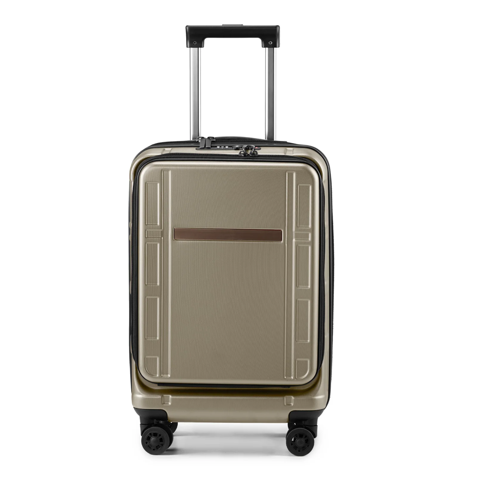 22 X 14 X 9 Airline Approved, ABS+PC 20 Inch Luggage with Front Compartment, Double Spinner Wheels, TSA Lock，Khaki Color