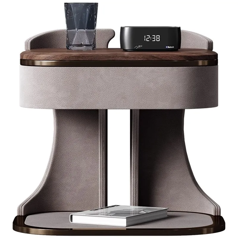 

Modern light luxury solid wood bedside table large flat bedroom natural marble bedside table Italian minimalist storage cabinet