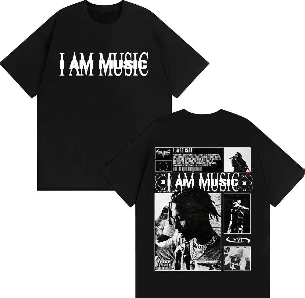 Rapper Playboi Carti I AM MUSIC Album Logo T Shirts for Men Harajuku Hip Hop Vintage T Shirt Casual Comfort pure Cotton T-shirts