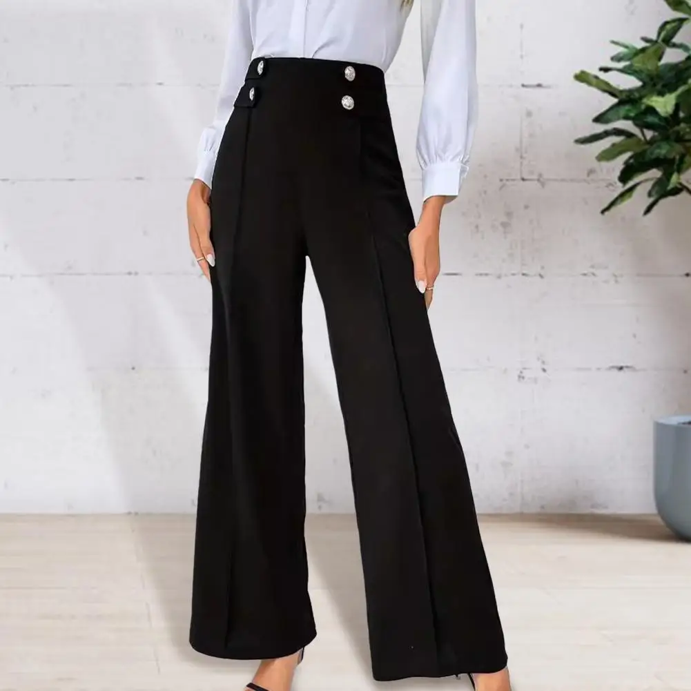 Elastic Waist Trousers Sophisticated Suit Trousers Stylish High Waisted Wide Leg Pants for Women for Work Wear Spring Autumn