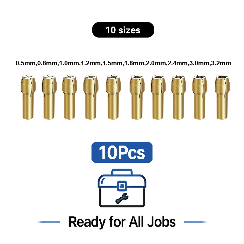 10-teiliges Mini-Messingbohrfutter-Set 0,5-3,2 mm, elektrische Schleifbohrer-Klemme mit 4,3/4,8 mm Schaftdurchmesser, Elektrowerkzeug-Zubehör – Detail 7