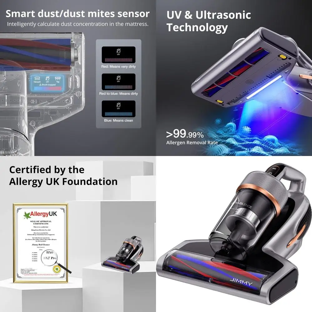 

Профессиональный пылесос для матрасов с УФ-С, быстрым нагревом, силой всасывания 16 кПа, 480 Вт, HEPA-фильтр (серый, проводной)