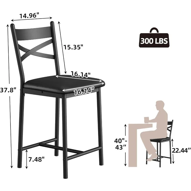 , Upholstered Bar Chairs with Back, Thick Cushion, Counter Height Barstools for Kitchen Island Apartment Counter Bar (4)