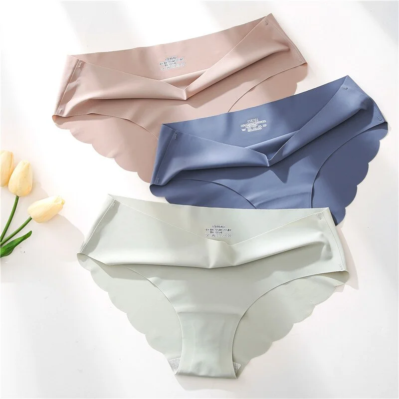 3PCS Seamless Silk Briefs Soft Sexy Panties For Women Mid Waist Comfortable Girl Silk Panty Female Underpant Woman Lingerie M-XL