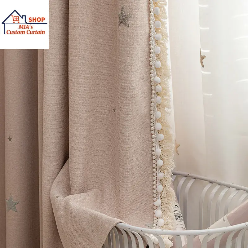 Custom Size New Advanced Custom Embroidery Star Language Blackout Curtains for Childrens Boys Girls Living Dining Bedroom