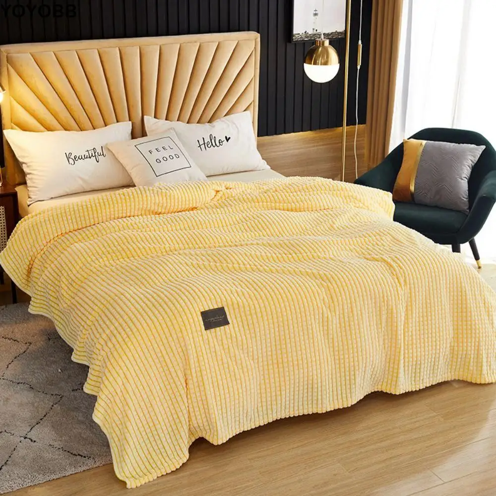 

Household Solid Color Plaid Coral Fleece Blanket Breathable Skin-friendly Sofa Blanket Thickened Soft Cover Blanket Dormitory