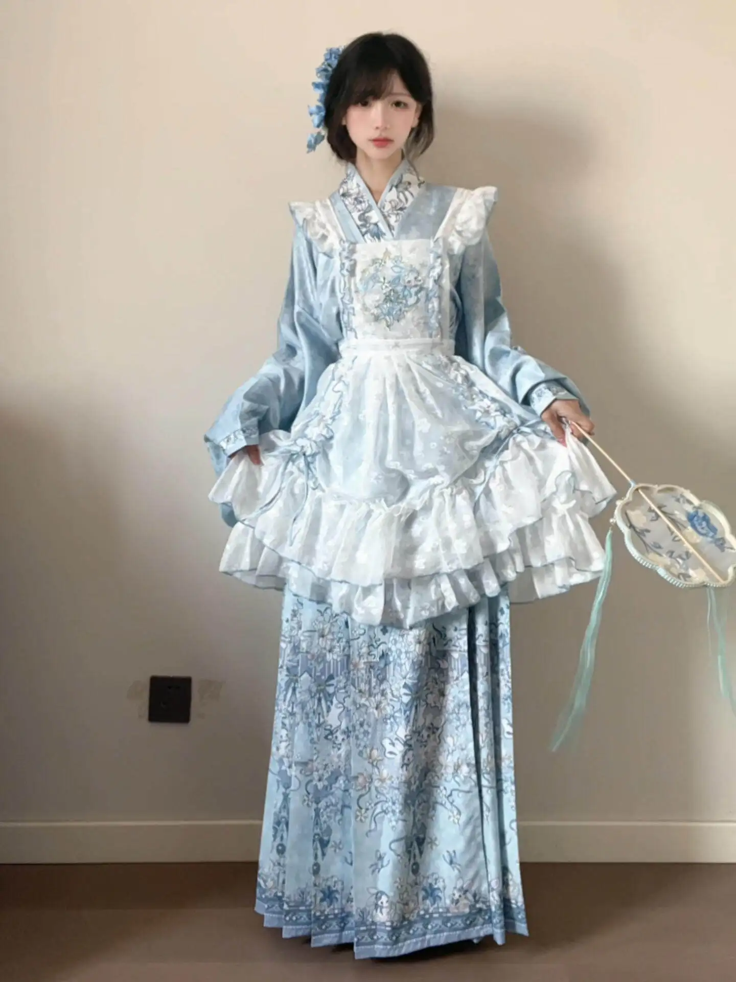 

Blue Embroidered Lace Hanfu Dress Women's Lolita Style Sweet Cute Skirt Chinese Traditional Costume Summer 2026 Ladies Fashion