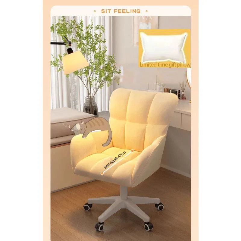 

Home Comfortable Bedroom Home College Student Desk Back Lift Rotating Computer Chair Girls Bedroom Makeup Office Chair Furniture