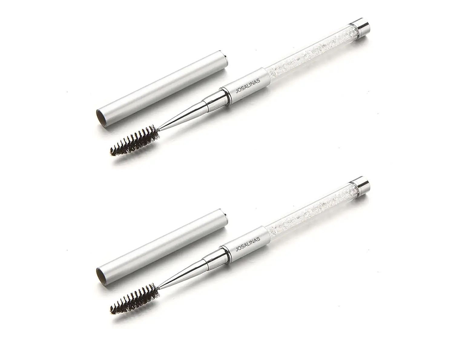 

2PCS Silver Mascara Brushes Spooly Applicators for Eyelash Extensions Eyebrows, Portable Cosmetic Brushes with Cap