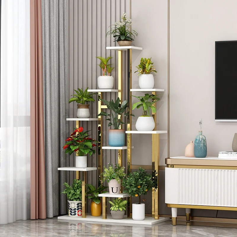 *Light Luxury Stainless Steel Rectangular Welded Flower Stand Modern Storage Rack Living Room Floor-standing Golden Pothos Stand