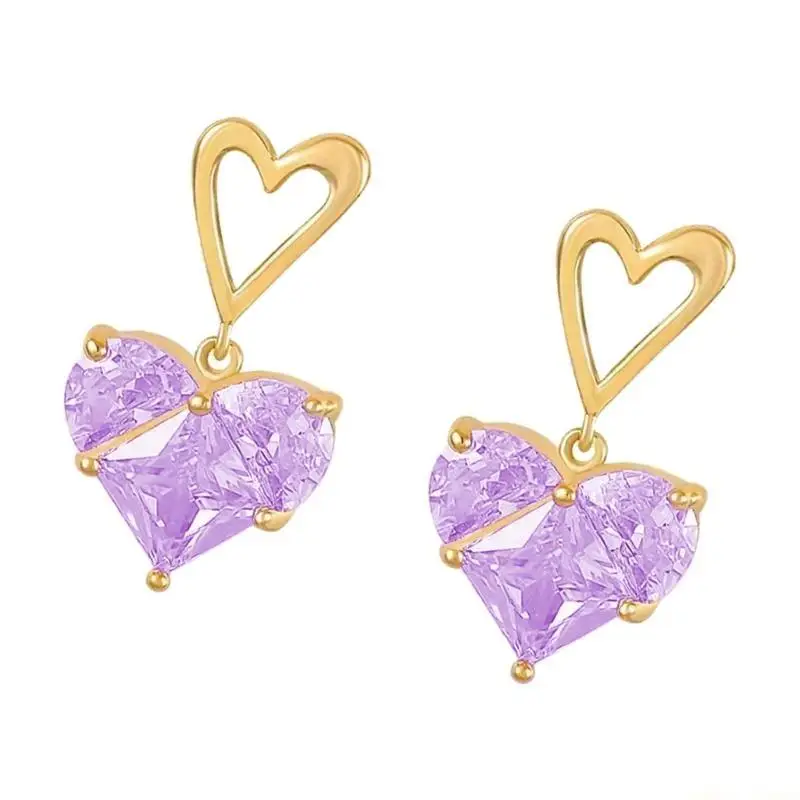 31BF Fashionable Zircon Heart Earrings in Sturdy Alloy Materials Designs for the Modern Woman's Wardrobe Decoration