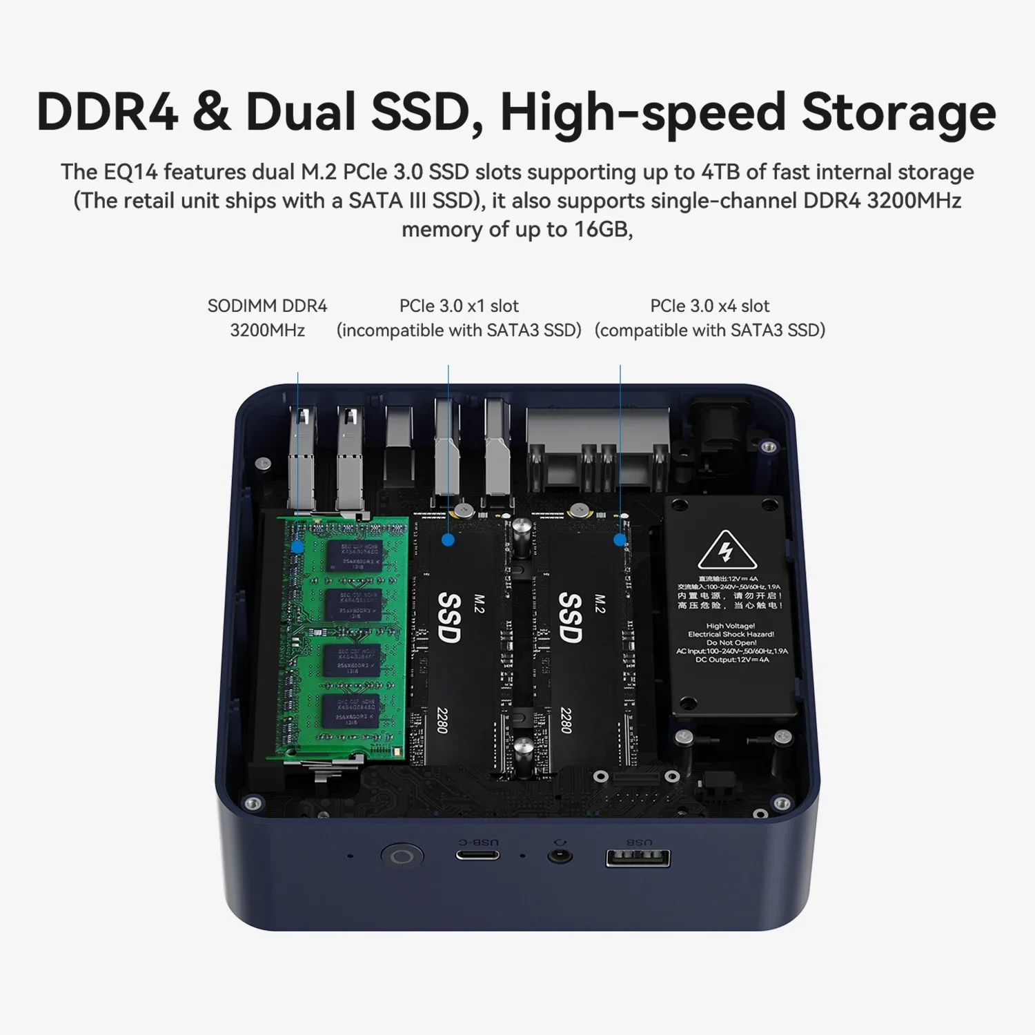 Beelink EQ14 كمبيوتر صغير Intel Twin Lake N150 DDR4 3200MHz WIFI6 BT5.2 Windows 11 Pro M.2 2280 PCIE 3.0 SSD كمبيوتر مكتبي