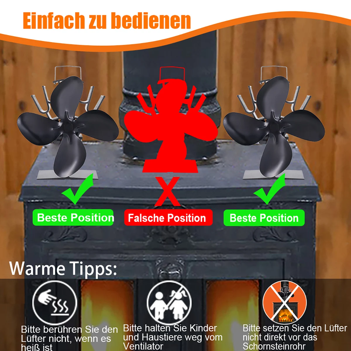 مروحة موقد الطاقة الحرارية ذات 4 أوراق، نموذج حرق الخشب البيئي، مروحة مدفأة صامتة، تسخين شتوي، تبديد كفاءة للحرارة