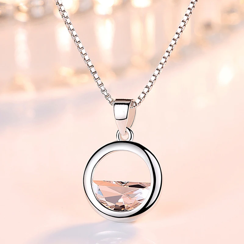 Collares con colgante redondo a la moda para mujer, cadena de caja de cobre y cristal de circonia Semicirlce, accesorios elegantes para el cuello, regalos