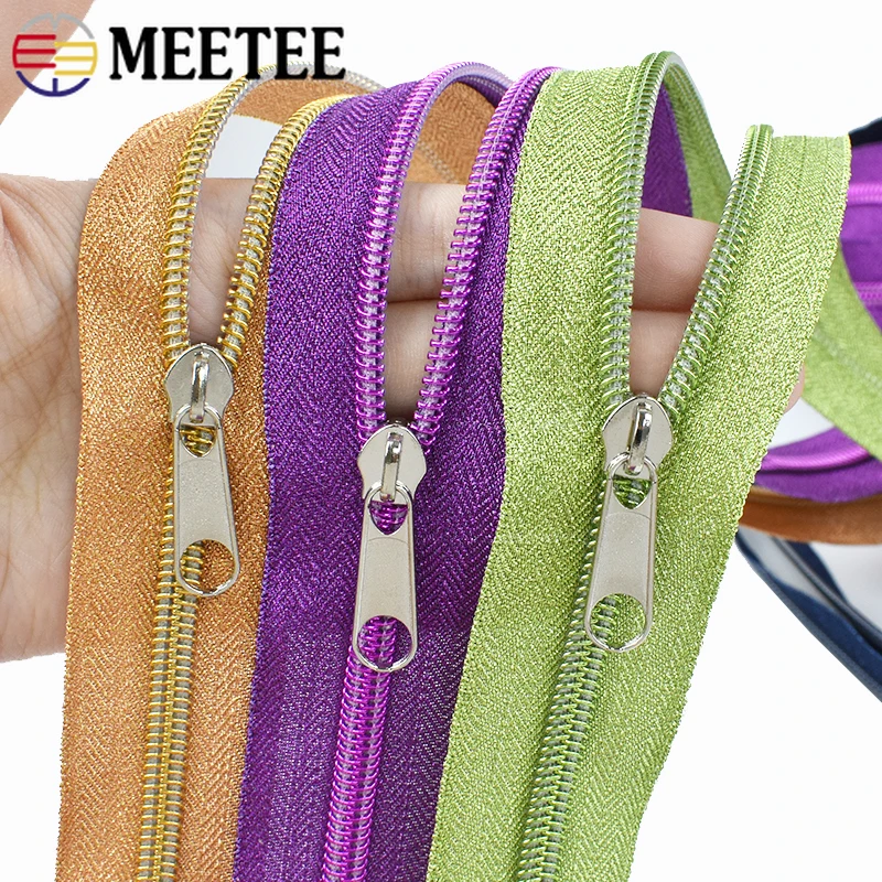 Meetee 2/5/10M 5 #   Fita de zíper de náilon com zíperes sliders saco jaqueta decoração rolo zip roupas zíper reparação acessórios de costura