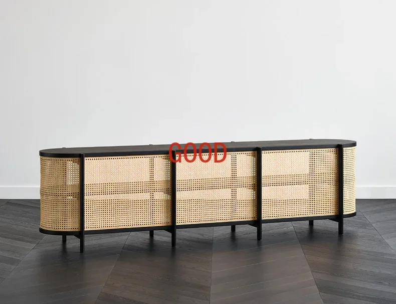 Nordic rattan TV cabinet small apartment living room medieval retro storage cabinet