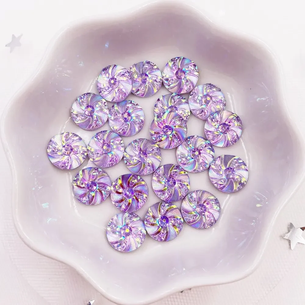 Shiny 40pcs AB Resin 10mm Whirlwind Round Flatback Rhinestone Buttons Appliques DIY Wedding Scrapbook Craft L13