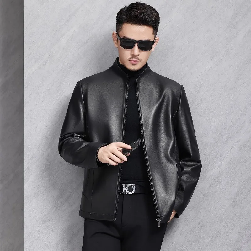 High Quality New Genuine Leather Men's Sheepskin Stand Collar Down Coat