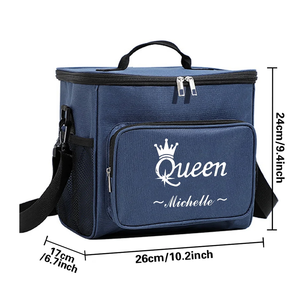 Customized Name Blue Lunch Bag Lunch Box Insulated Handbag, Waterproof Camping Storage Box Refrigerated Food Storage Box