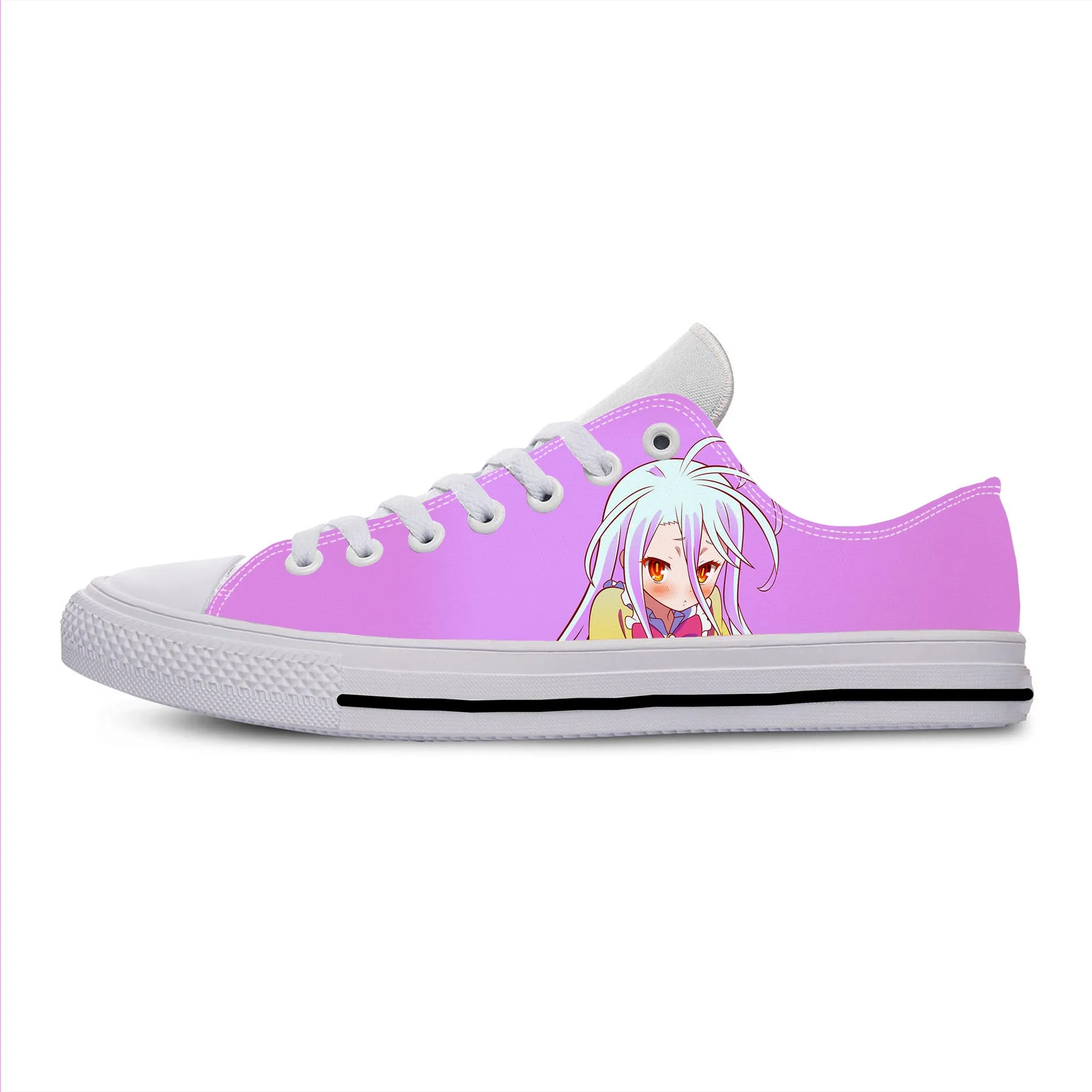 Japanese Anime Manga Cartoon No Game No Life Shiro Casual Cloth Shoes Low Top Breathable Lightweight 3D Print Men Women Sneakers