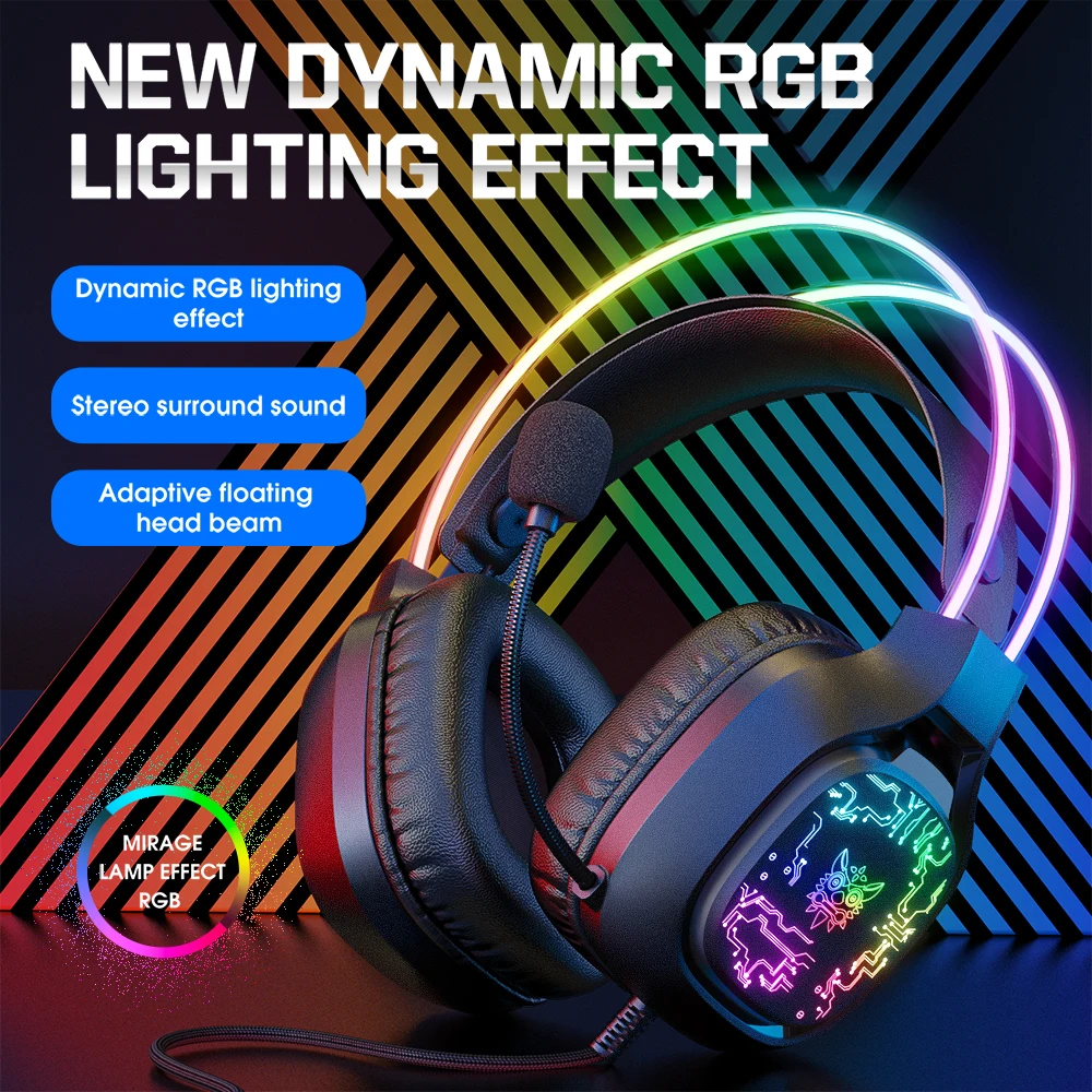 ONIKUMA X22 Wired Headphone with Noise-Canceling Mic Gaming Headset RGB Dynamic Lighting Hedseat Gamer For PC PS4 Xbox PS5