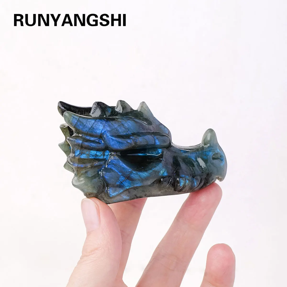 

1PC Natural Crystal Labradorit Dragon Head Animals Skull Figurine Home Decoration,Healing Crystal Quartz Office/Room Decor Gifts