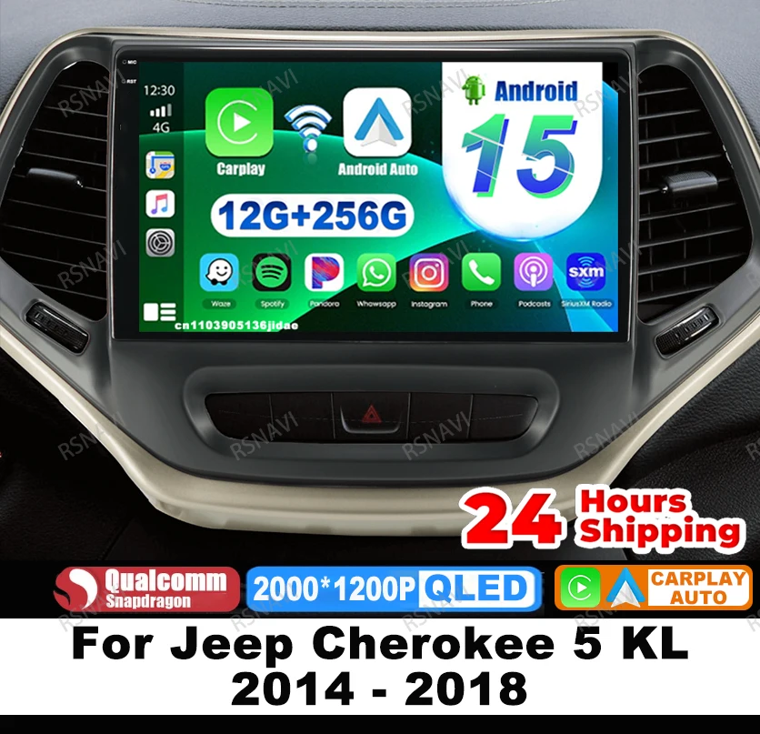 

Car Radio Android 15 For Jeep Cherokee 5 KL 2014 - 2018 Navigation DVD DSP Multimedia GPS Viedo Player Qualcomm 5G WIFI QLED BT