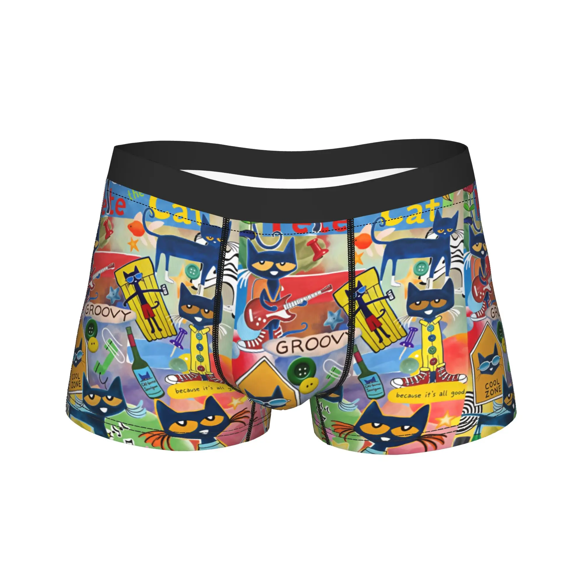 Pete the Cat I Love My White Shoes Underwear  Breathable Underpants Custom Boxer Brief For Men 3D Pouch Oversize Trunk