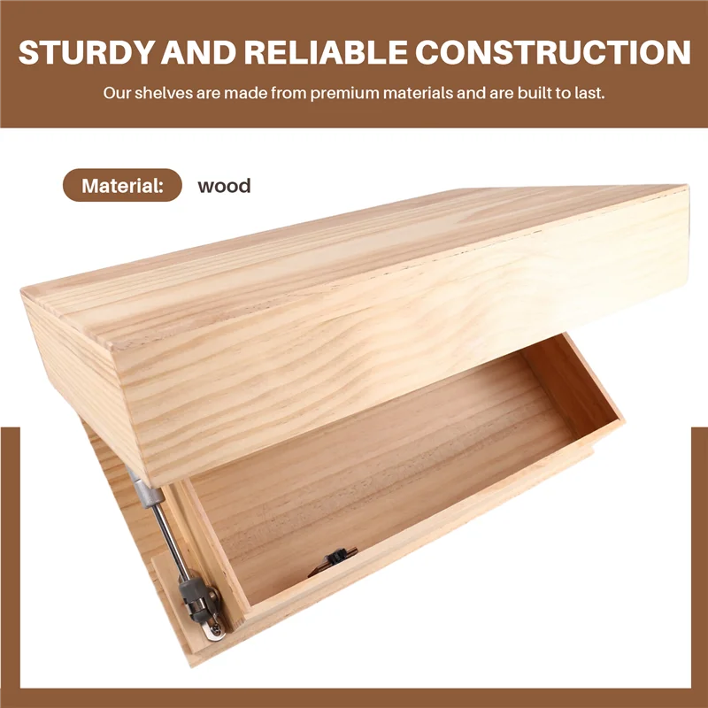 AT43-رف قلاب معاصر مع مساحة تخزين سرية، رف كتب مثبت على الحائط بلون خشبي للديكور الأنيق #6