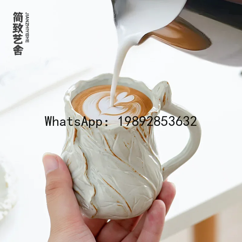 

A5.14 Retro stoneware coffee cup with saucer casual ceramic afternoon tea cup