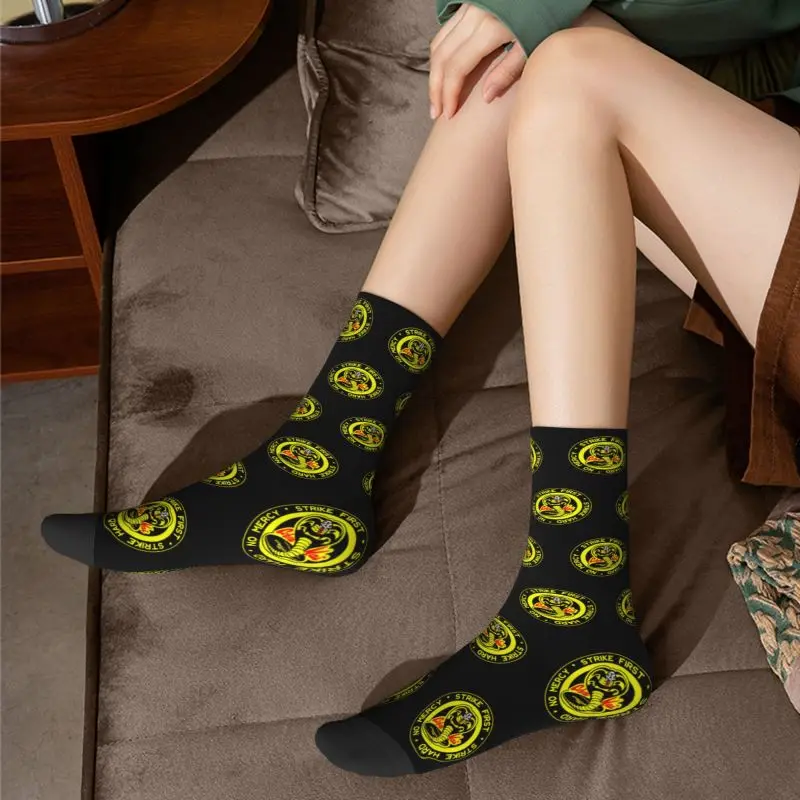 Cobra Kai Dress Socks for Men Women Warm Fashion Strike First Strike Hard No Mercy Crew Socks