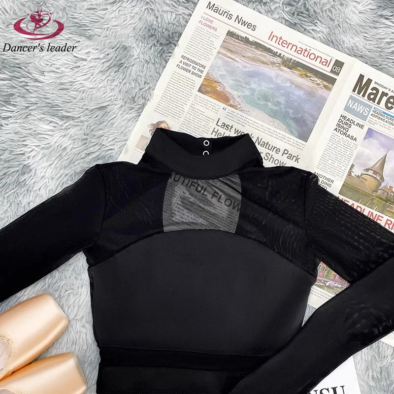 Ballet Costume Leotard for Black Mesh Stitching Slim Gymnastics Tight Clothes for Performance Adult Aerial Yoga Costume