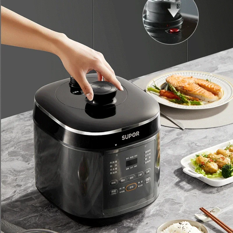 Supor 5L قدر الضغط الكهربائي سعة كبيرة 0 المغلفة حساء عميق كرة مزدوجة متعددة الوظائف ارتفاع ضغط جهاز طهي الأرز 220 فولت