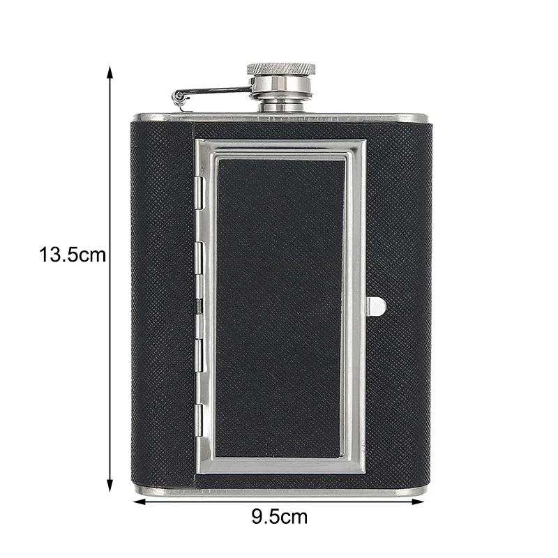 Integrating Cigarette Box Hip Flask 6oz Whiskey Wine Bottle Stainless Steel Alcohol Bottle with Smoking Holder