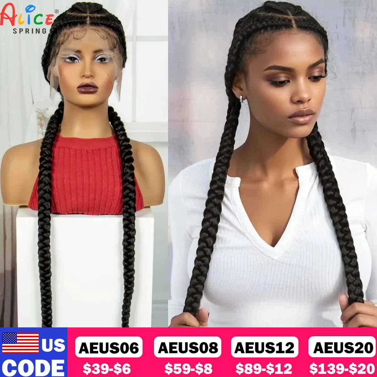 48inch Super Long Full Lace Cornrow Braided Wigs Synthetic Kontless Braids Wig Lace Frontal Braided Lace Wigs for Black Women