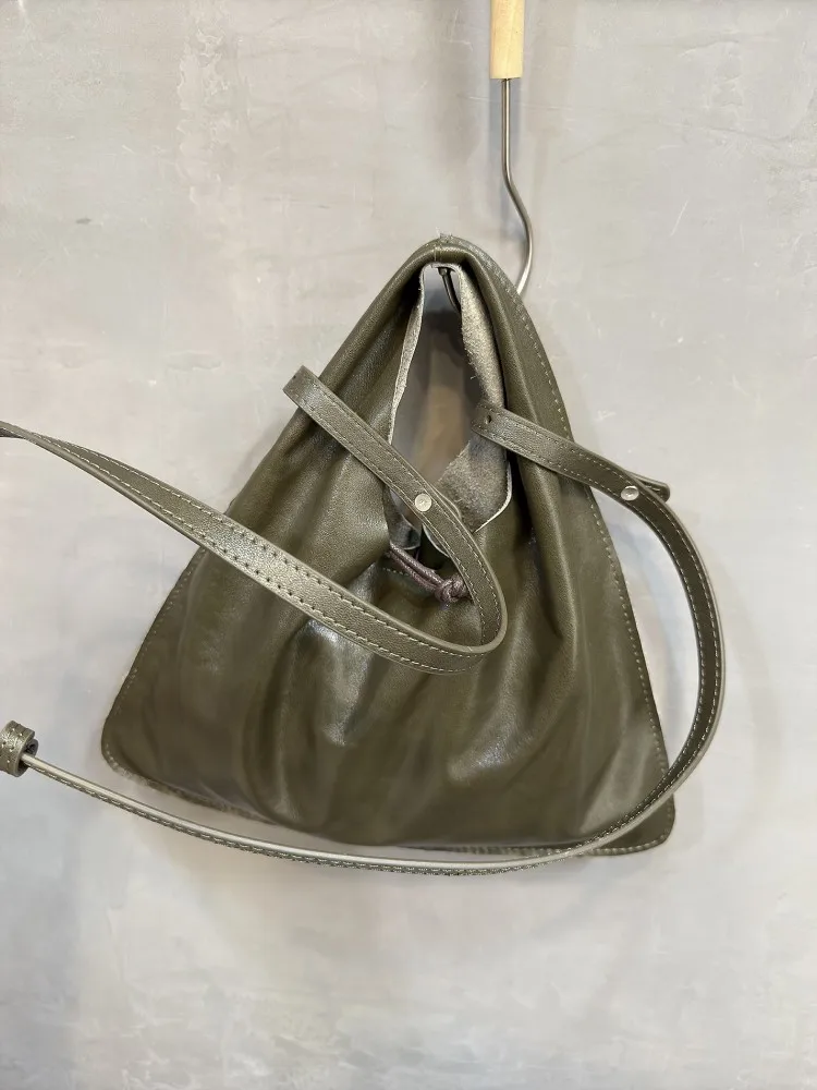Chic Office Ladies Soft Genuine Leather Triangular Handbag Womens Cowhide Tote Bag Shoulder Crossbody Bags Concise Cloud Bags