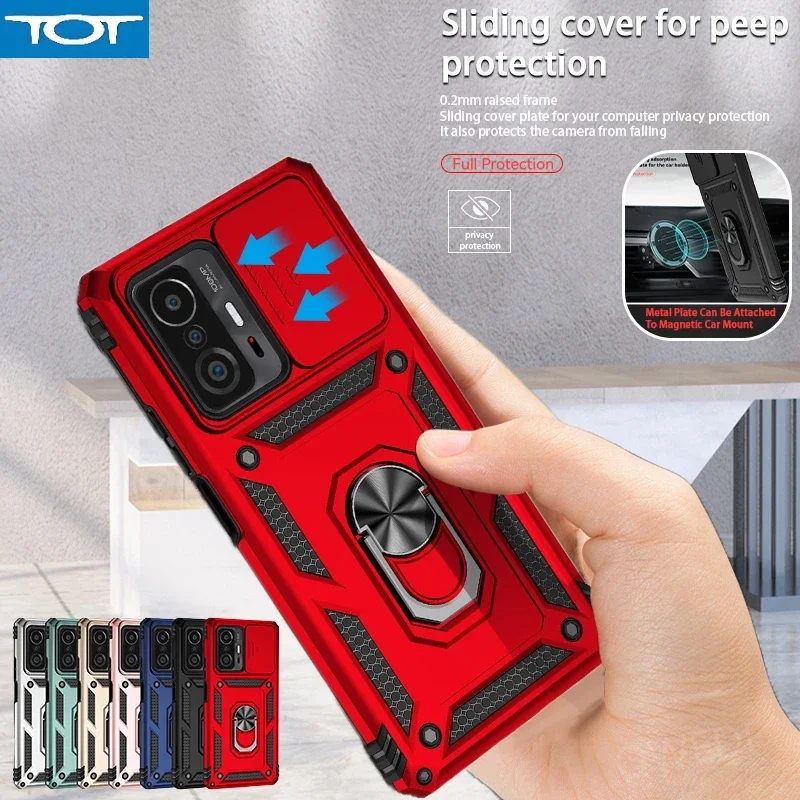 For xiaomi 11t pro case slide camera armor phone case for xiaomi 11t mi11t mi 11 t pro xiaomi11t magnetic holder ring back cover